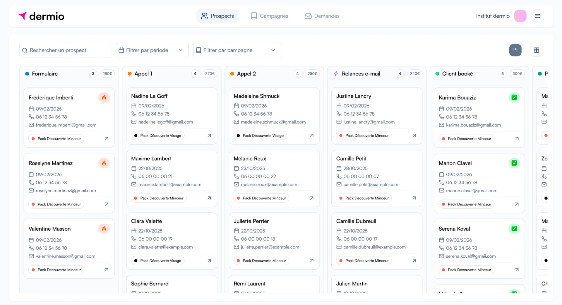 Application Dermio - gestion de prospects